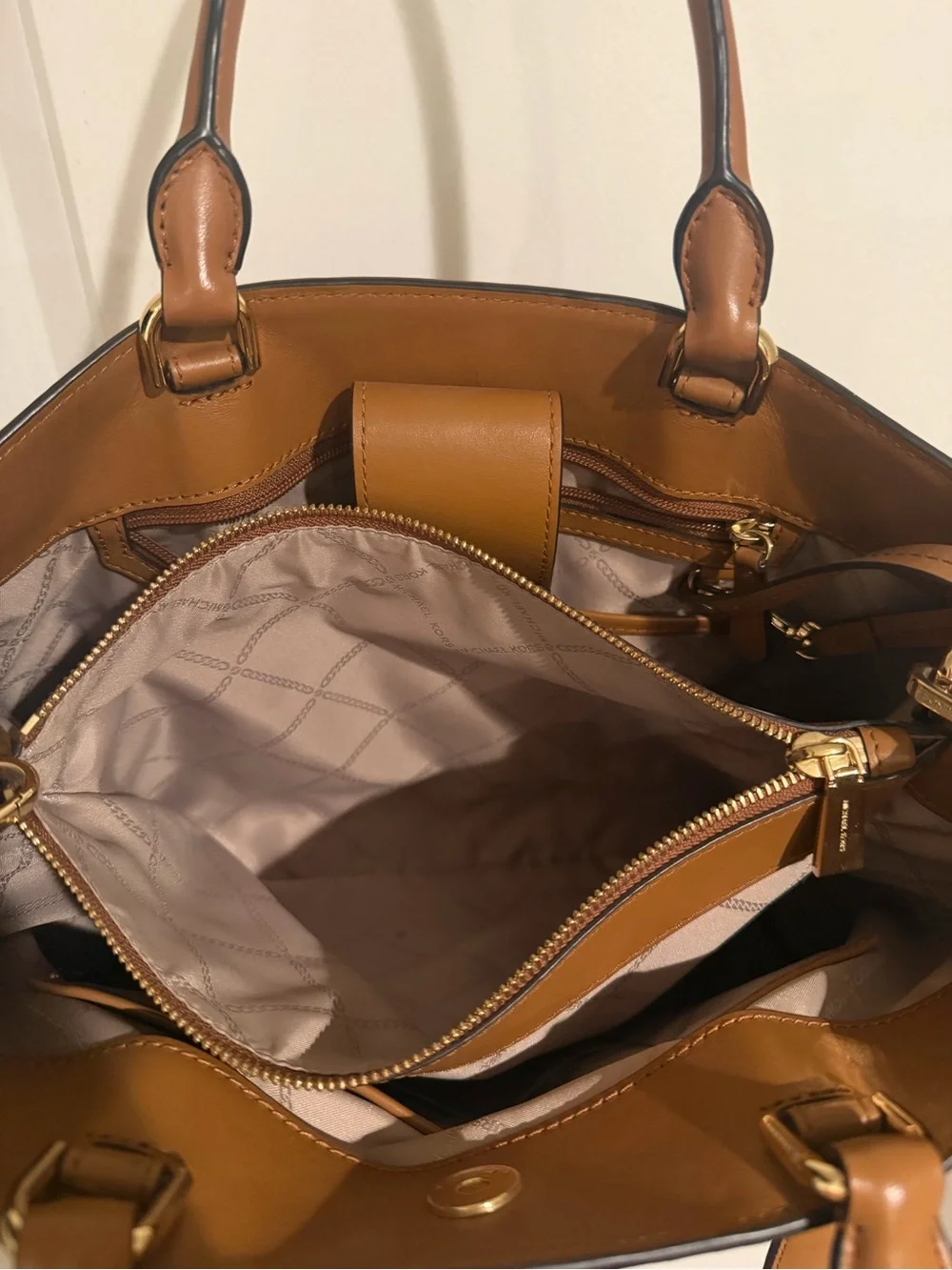 Michael Kors Brown Logo Tote with Tan Leather Trim